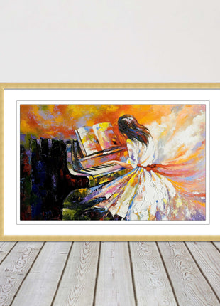 Girl playing the piano. Oil painting printed Framed picture choice of colours