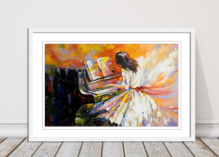 Girl playing the piano. Oil painting printed Framed picture choice of colours