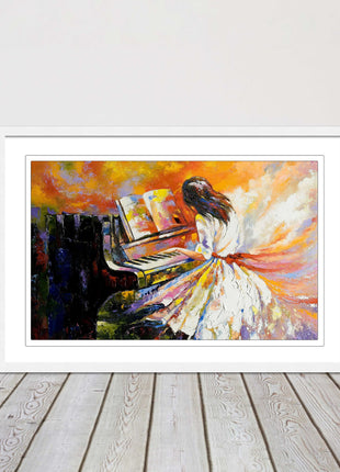 Girl playing the piano. Oil painting printed Framed picture choice of colours
