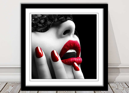 red lips and nails face mask erotic framed picture print choie of frame