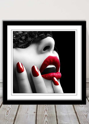 red lips and nails face mask erotic framed picture print choie of frame