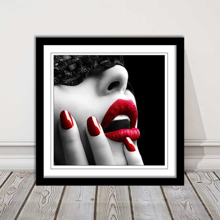red lips and nails face mask erotic framed picture print choie of frame