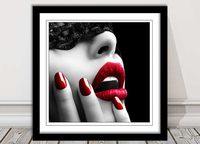 red lips and nails face mask erotic framed picture print choie of frame