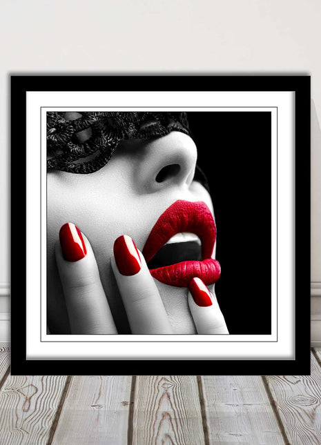 red lips and nails face mask erotic framed picture print choie of frame
