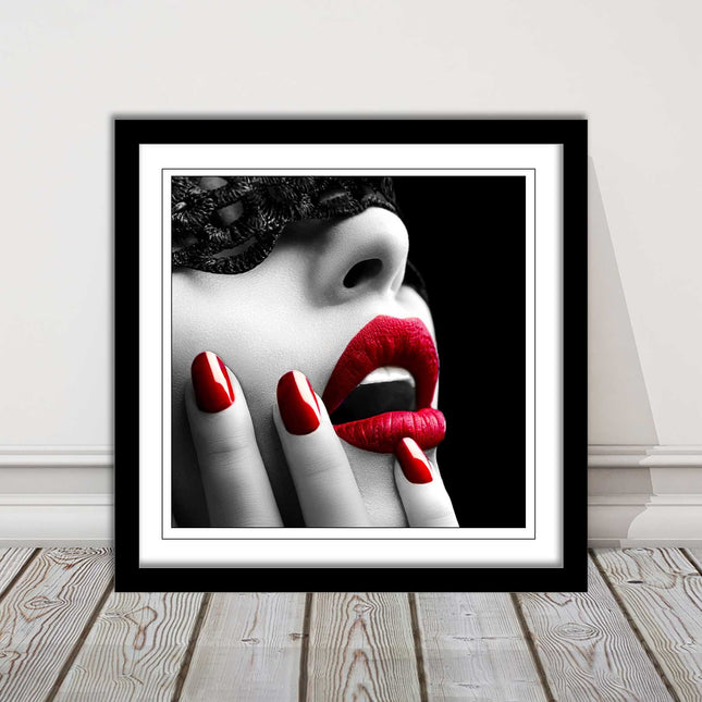 red lips and nails face mask erotic framed picture print choie of frame