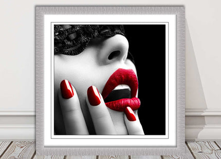 red lips and nails face mask erotic framed picture print choie of frame