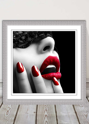 red lips and nails face mask erotic framed picture print choie of frame