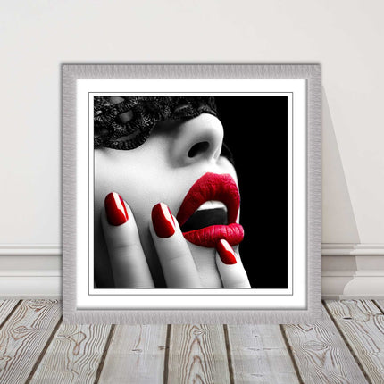 red lips and nails face mask erotic framed picture print choie of frame