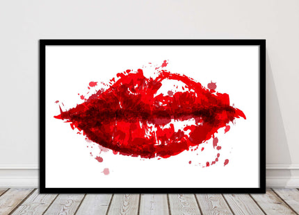 Red lips, colour splash painting print. Framed picture print change colours