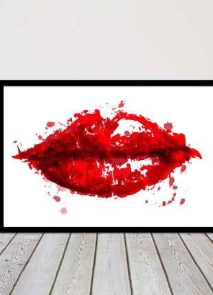 Red lips, colour splash painting print. Framed picture print change colours