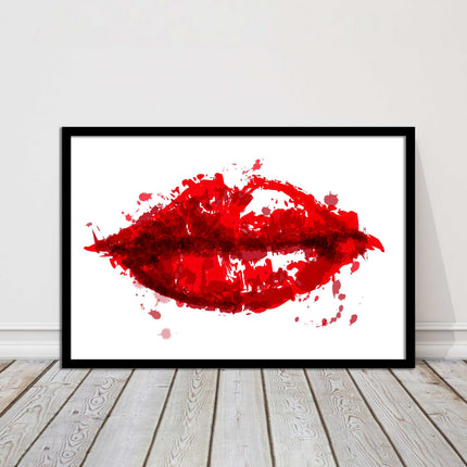Red lips, colour splash painting print. Framed picture print change colours
