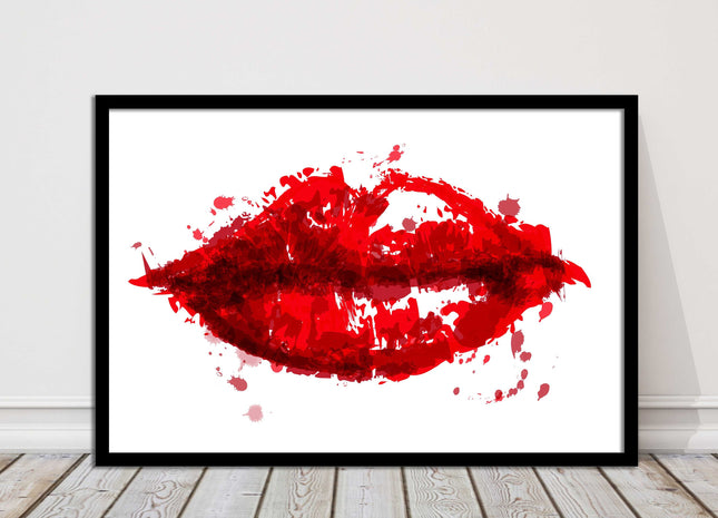 Red lips, colour splash painting print. Framed picture print change colours