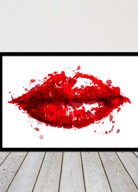 Red lips, colour splash painting print. Framed picture print change colours