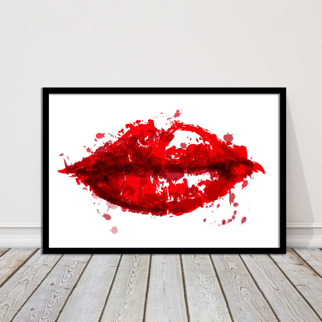Red lips, colour splash painting print. Framed picture print change colours