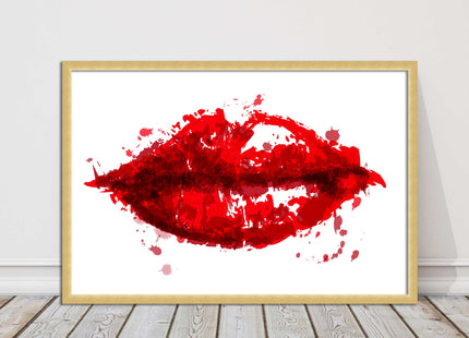 Red lips, colour splash painting print. Framed picture print change colours