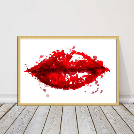 Red lips, colour splash painting print. Framed picture print change colours