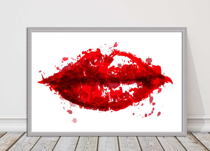 Red lips, colour splash painting print. Framed picture print change colours