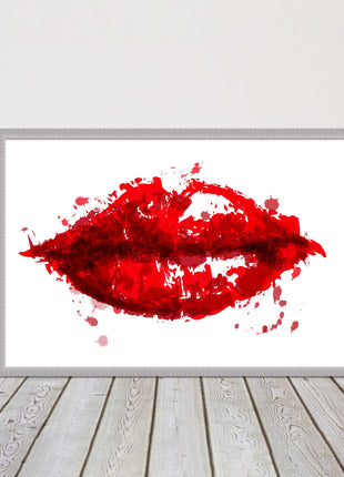 Red lips, colour splash painting print. Framed picture print change colours