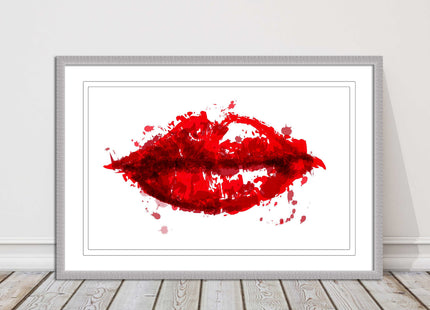 Red lips, colour splash painting print. Framed picture print change colours
