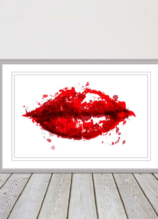 Red lips, colour splash painting print. Framed picture print change colours