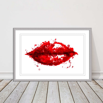 Red lips, colour splash painting print. Framed picture print change colours