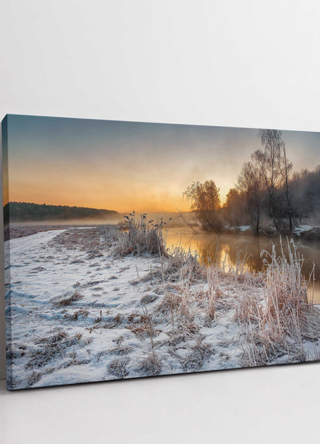 Winter scenery. Snow covered countryside. Printed canvas picture.