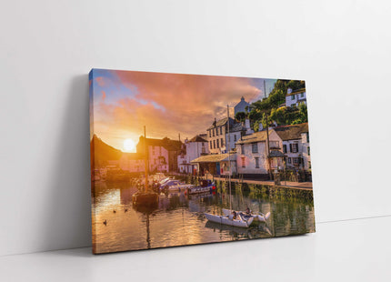 Polperro, fishing village at sunset, Cornwall harbour canvas picture print