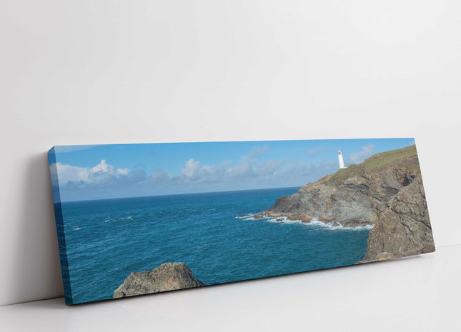 Trevose head lighthouse on North Cornwall coast. Panoramic canvas picture print