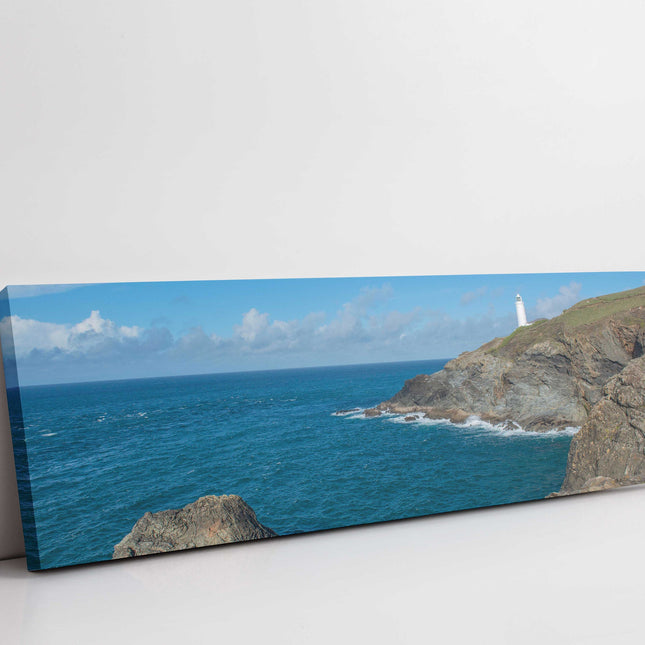 Trevose head lighthouse on North Cornwall coast. Panoramic canvas picture print