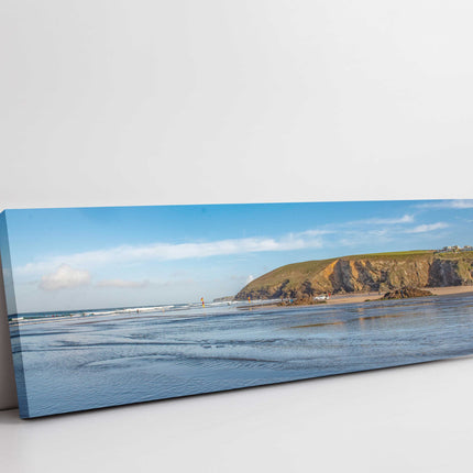 Mawgan porth beach canvas picture print panoramic beach scene art