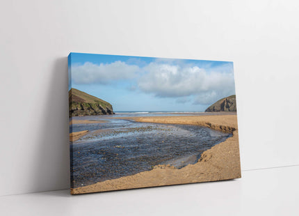 Mawgan Porth Beach low tide canvas picture print beautiful beach near newquay
