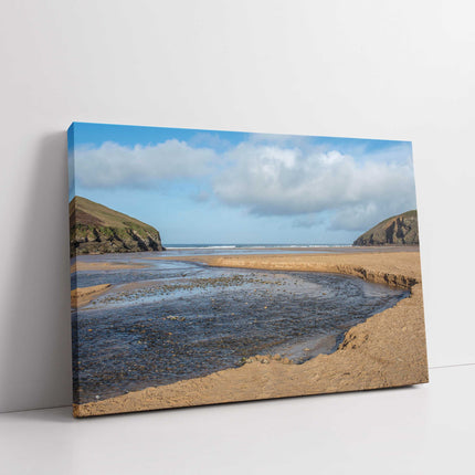 Mawgan Porth Beach low tide canvas picture print beautiful beach near newquay