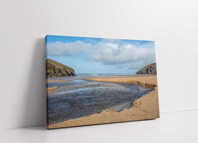 Mawgan Porth Beach low tide canvas picture print beautiful beach near newquay