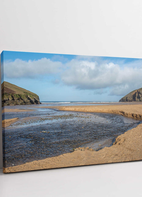 Mawgan Porth Beach low tide canvas picture print beautiful beach near newquay