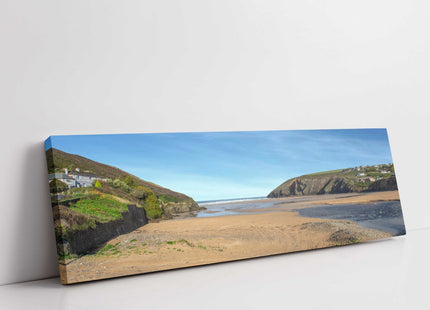 Mawgan Porth beach, Cornwall. Panoramic canvas picture print coastline. Stunning