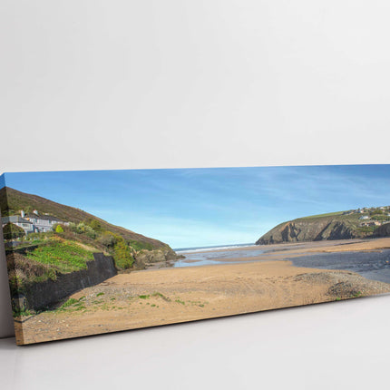 Mawgan Porth beach, Cornwall. Panoramic canvas picture print coastline. Stunning
