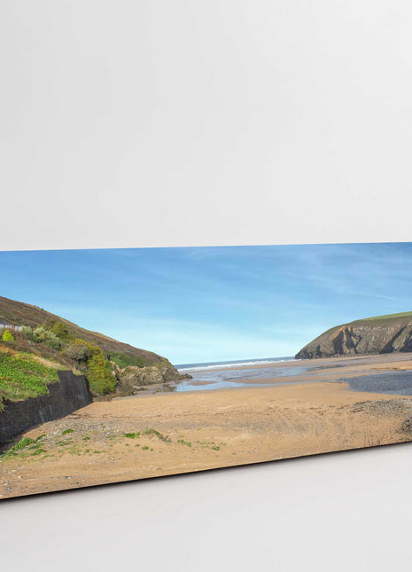 Mawgan Porth beach, Cornwall. Panoramic canvas picture print coastline. Stunning