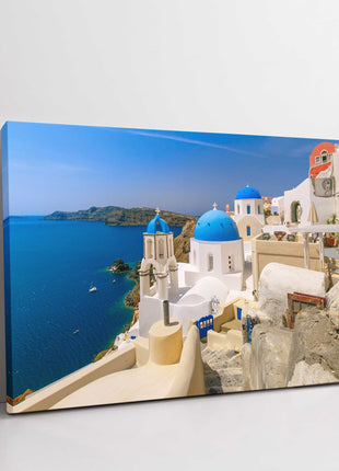 Santorini, Greece. View of Oia village Canvas picture print landscape blue