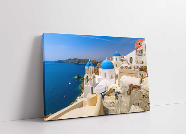 Santorini, Greece. View of Oia village Canvas picture print landscape blue