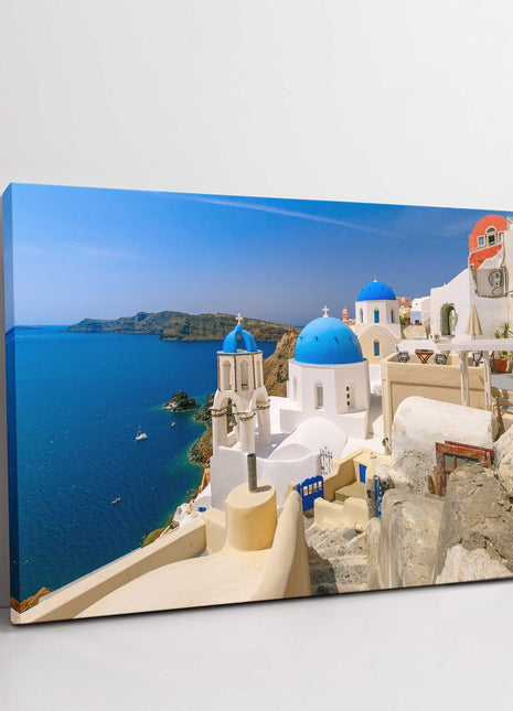 Santorini, Greece. View of Oia village Canvas picture print landscape blue