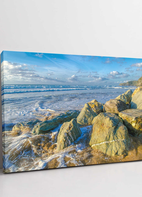 Watergate Bay beach, Cornwall. Surfing beach. Canvas Print.