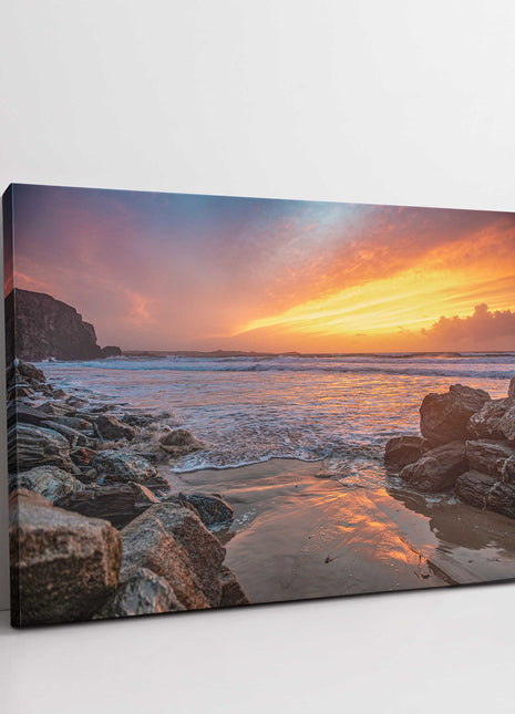 Sunset at Watergate Bay. Cornwall. Canvas Print. Home decor. beach/seascape