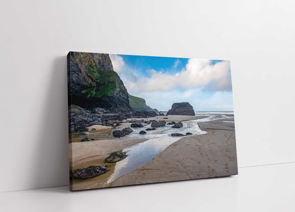 Mawgan Porth Beach at low tide Cornwall. Canvas picture print seascape landscape