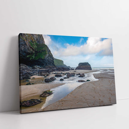 Mawgan Porth Beach at low tide Cornwall. Canvas picture print seascape landscape