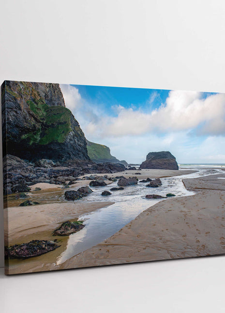 Mawgan Porth Beach at low tide Cornwall. Canvas picture print seascape landscape