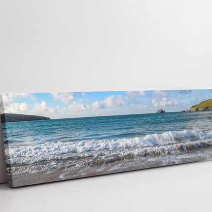 Crantock beach high tide beach scene panormaic canvas picture print