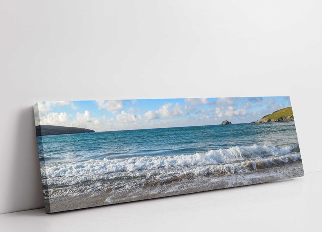 Crantock beach high tide beach scene panormaic canvas picture print
