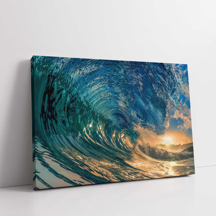 Sunset under the wave. Canvas picture print. Available in a choice of sizes.