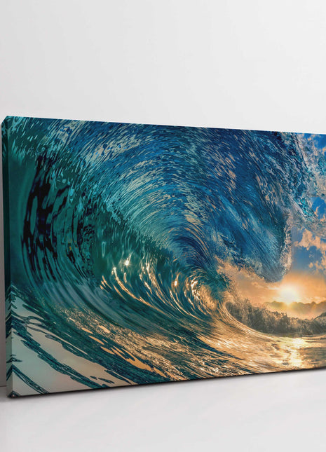 Sunset under the wave. Canvas picture print. Available in a choice of sizes.