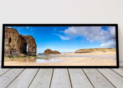 Perranporth Beach, Cornwall Panoramic framed picture print, Cornwall beach scene